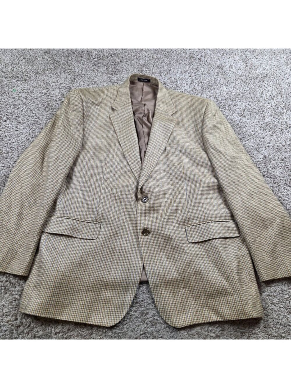 Chaps Blazer Mens 46R Beige 100% Silk Sport Coat Houndstooth